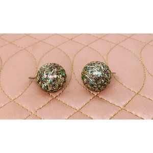 Vintage 1950s Clip Ons Confetti Glitter Multicolored Earrings